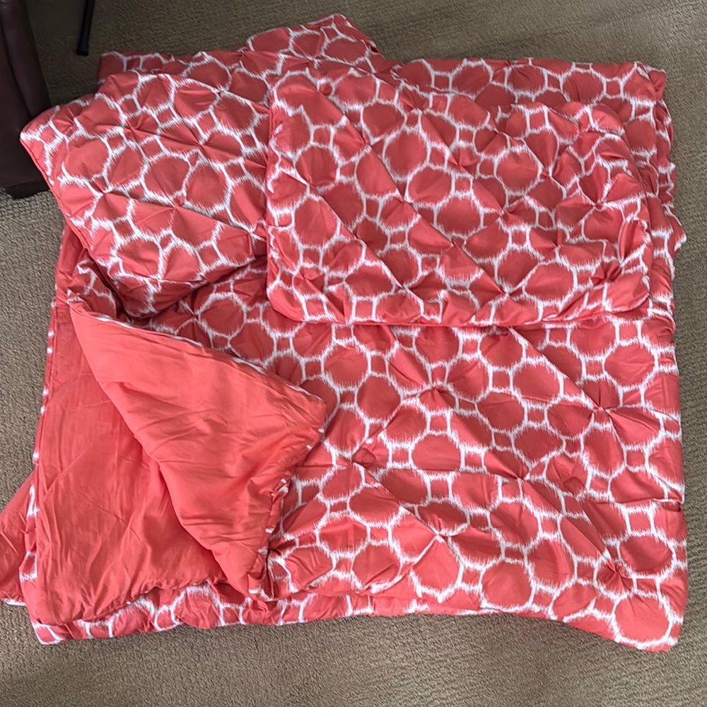 Coral and White Bedding Set